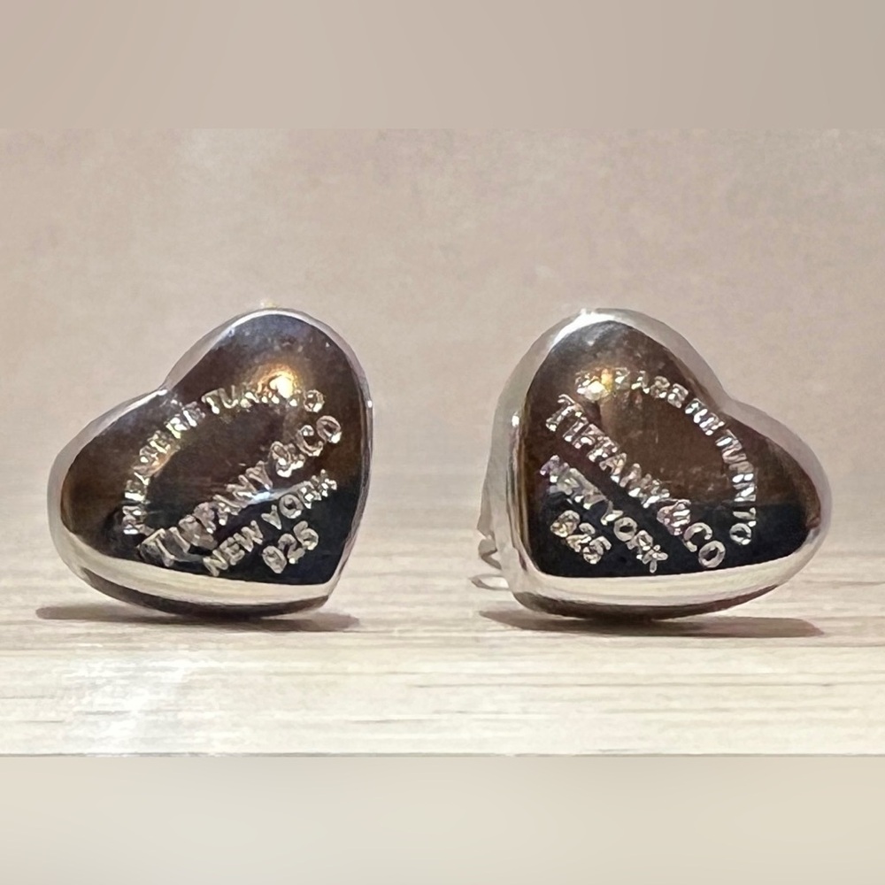 Designer Inspired Stainless Steel Heart Stud Earrings - Picture 2 of 5